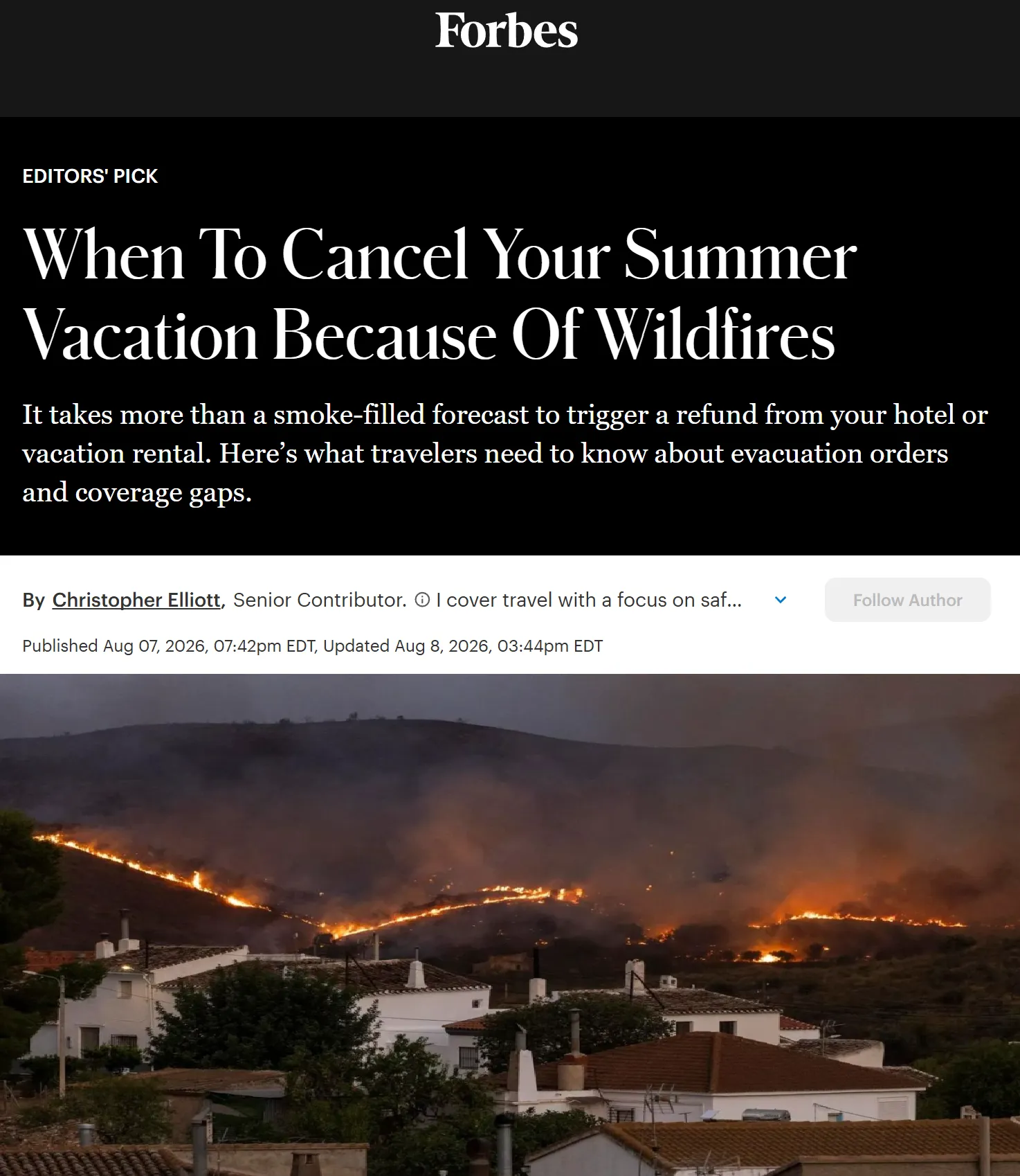 Ranking Atlas research featured in Forbes: wildfires and travel