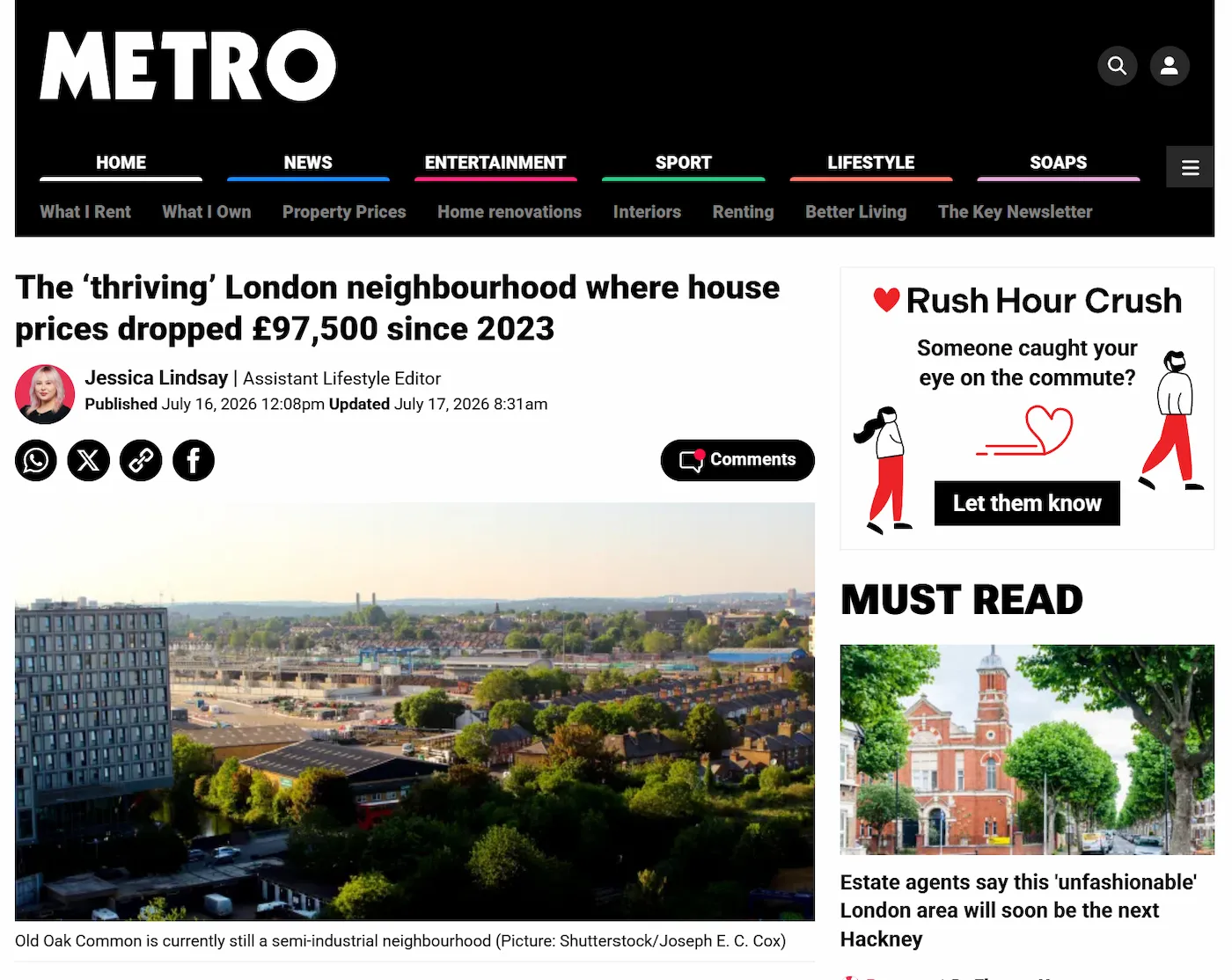 Ranking Atlas analysis featured in Metro: Old Oak Common house prices fell £97,500 despite HS2 hopes